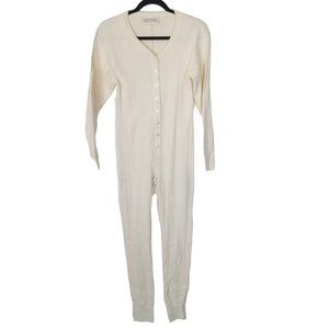 Victoria's Secret Country Womens S Cream Button Front One-Piece Thermal Pajamas